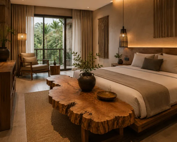 Mueble artesanal de madera noble en habitación de hotel boutique, fabricado a medida por TR Chile en Curicó - Imagen 2
